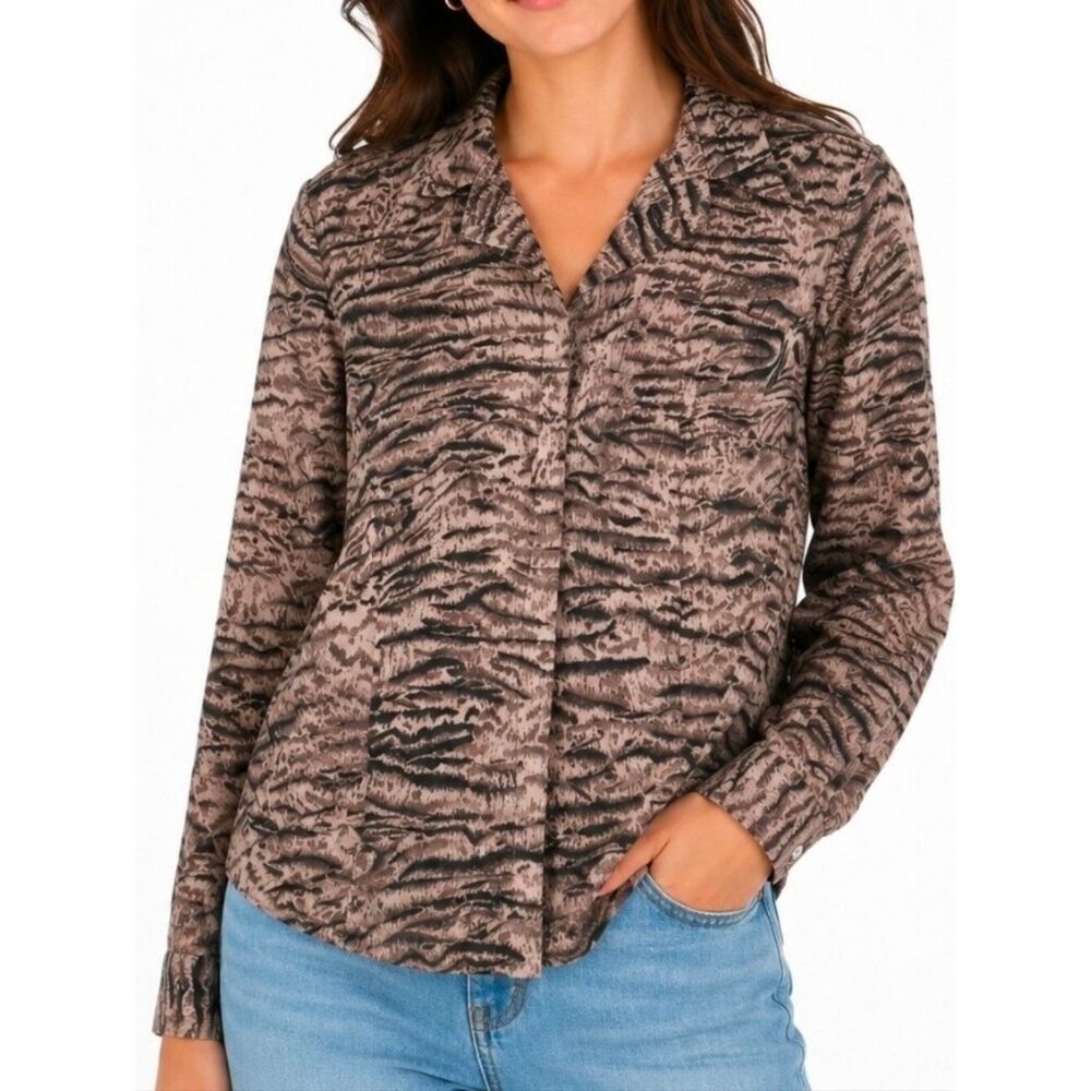 Liz Claiborne Brown Animal Print Button-down Blouse Shirt